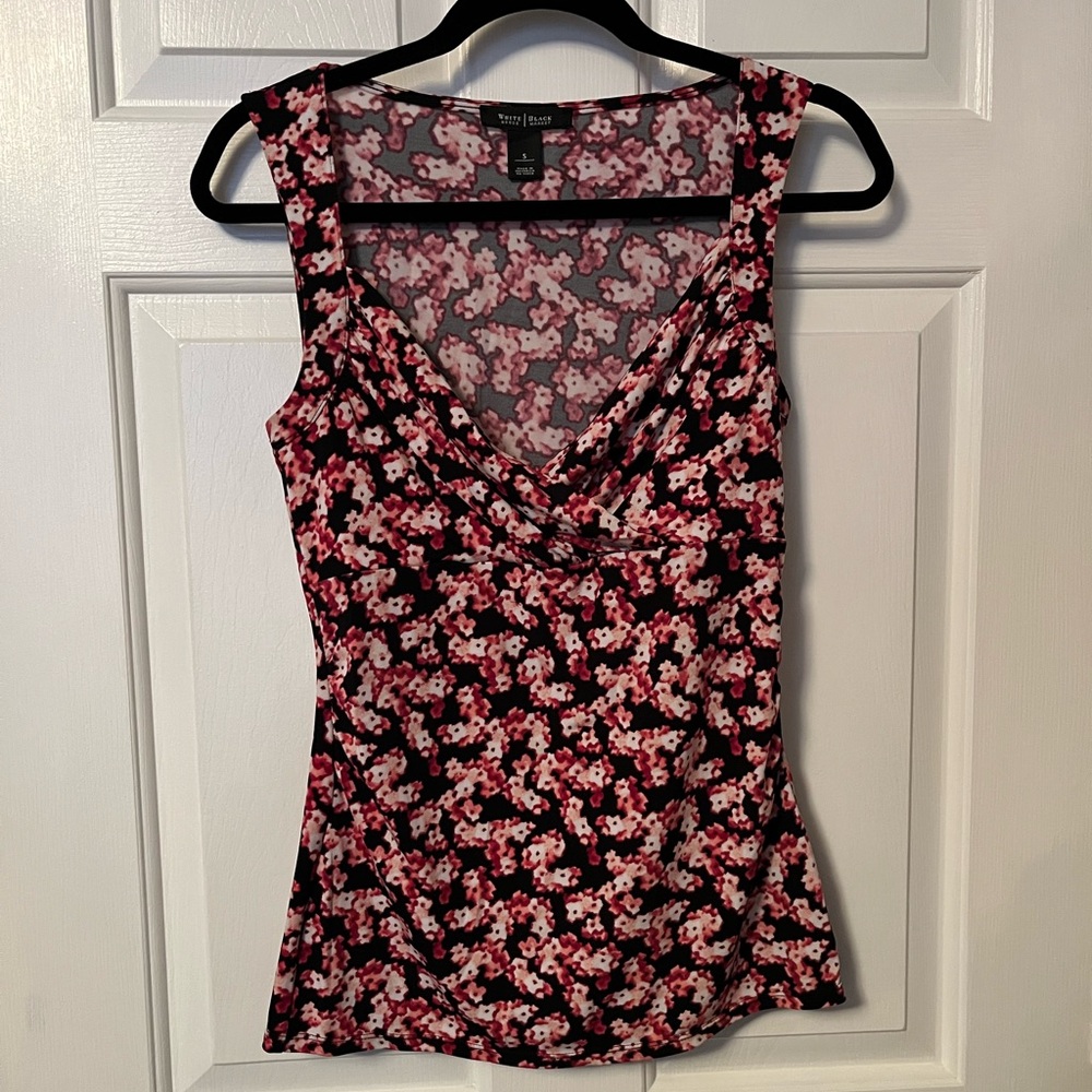 White House Black Market Sleeveless Floral Print V-neck Fitted Bra Top Blouse Sm